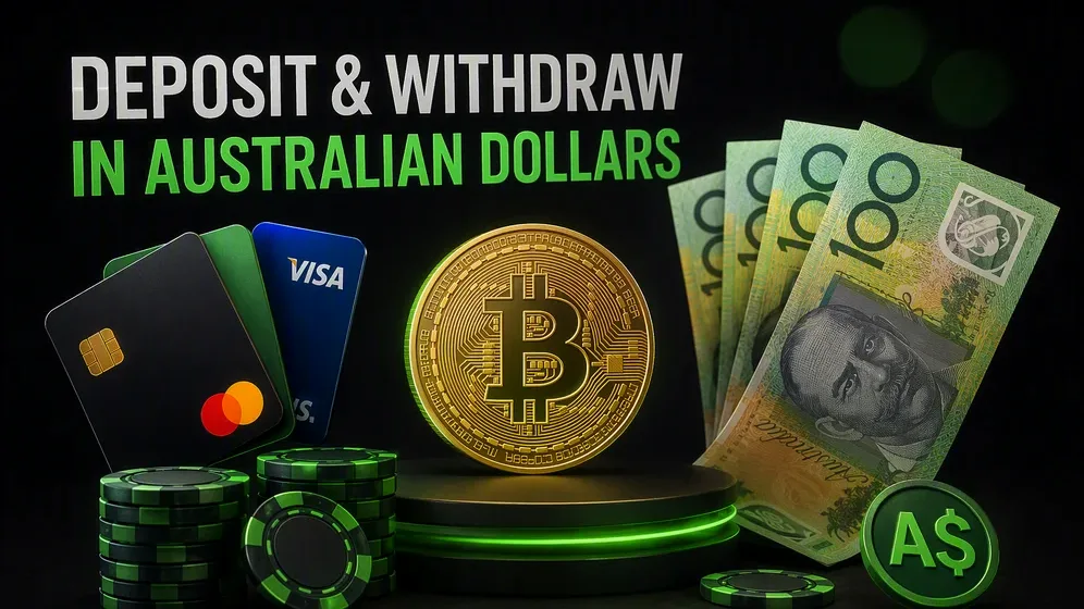 Bank cards, Bitcoin coin and AUD banknotes