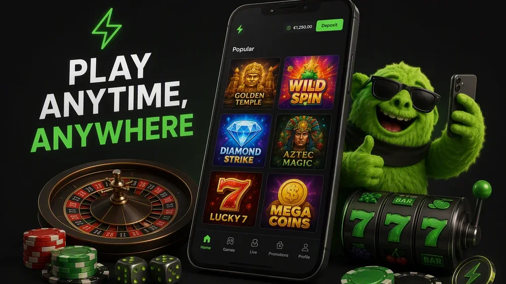 Smartphone displaying mobile casino interface with game grid