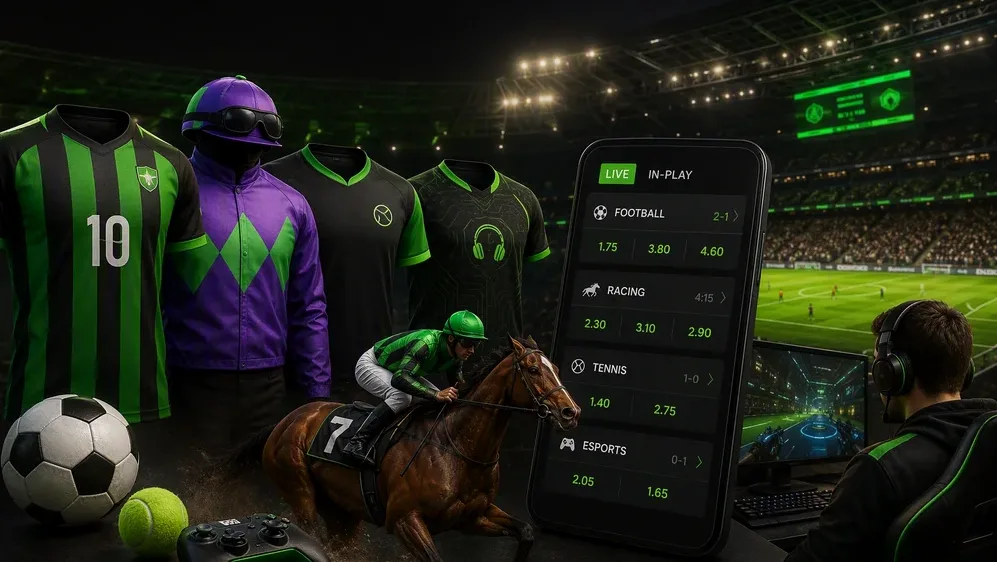Sports jerseys and stadium with live odds board